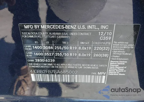 2011 Mercedes-Benz Ml 350 Bluetec 4Matic из США, поврежденный, VIN 4JGBB2FB7BA685002